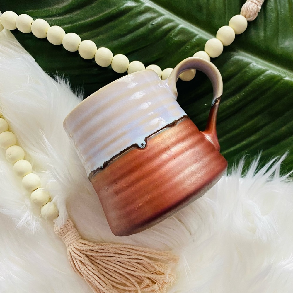Luxe Boutique | Ivory & Bronze Color Blocked Glazed Stoneware Coffee Mug